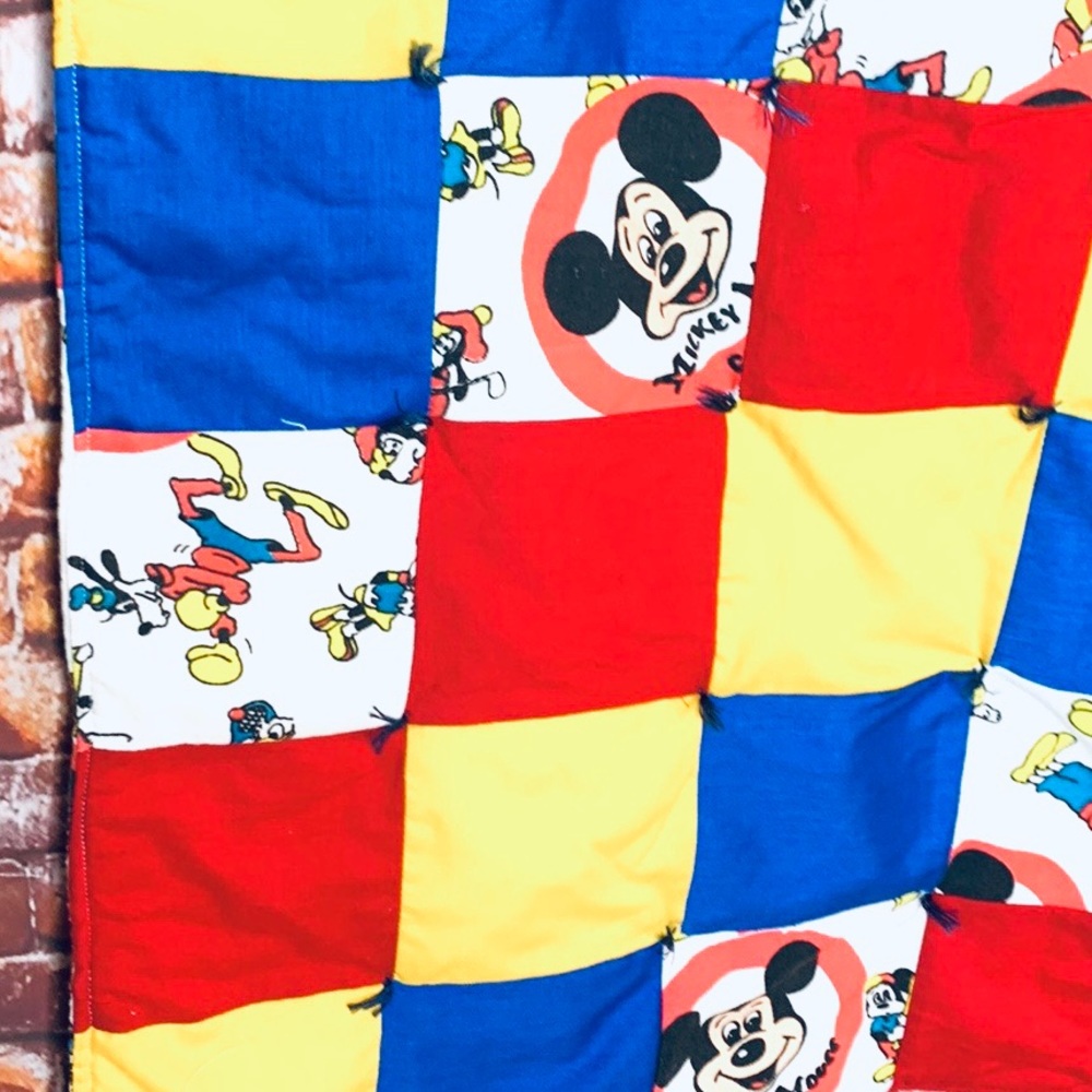 Vintage Handmade Patchwork Mickey Mouse Disney Baby Blanket - Picture 9 of 10